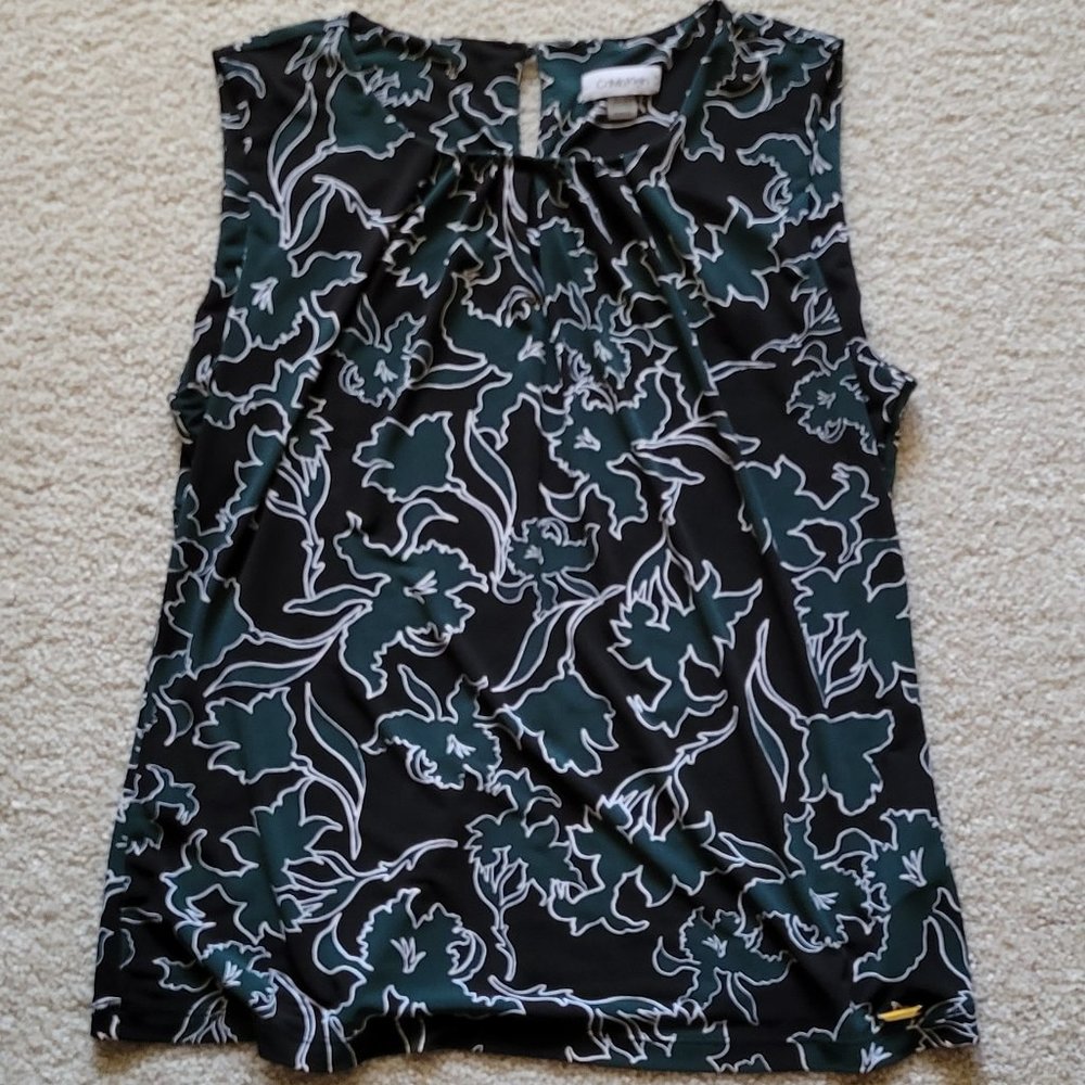 Calvin Klein Pleated Crew Neck Blouse